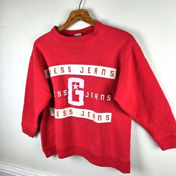 Women's 90's Y2k Vintage Guess Jeans Red Pullover Sweatshirt Size Medium - Picture 2 of 10